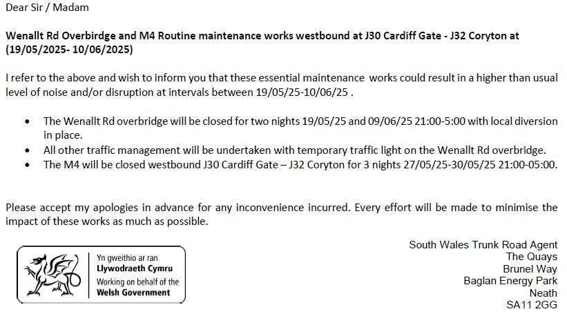 Wenallt Road Overbridge Works